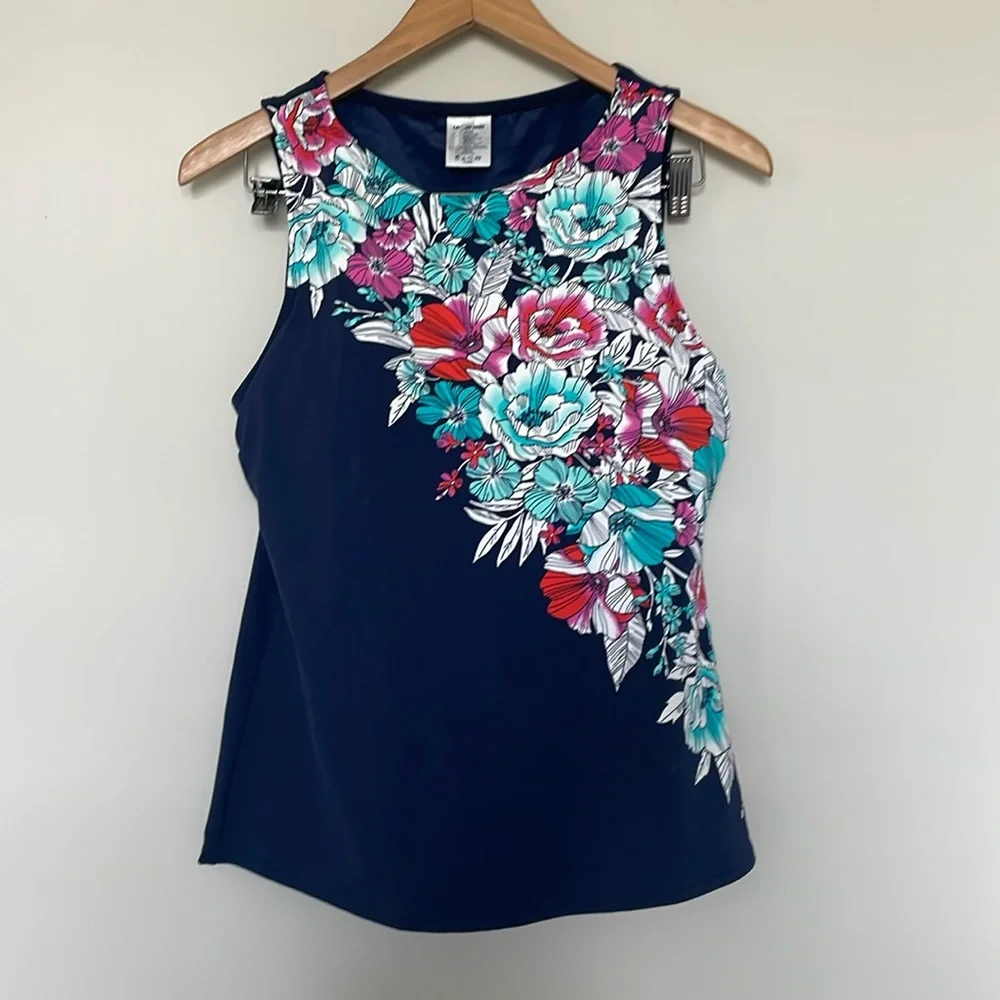 Lands End Floral Printed Tankini Top Sz 10DD EUC